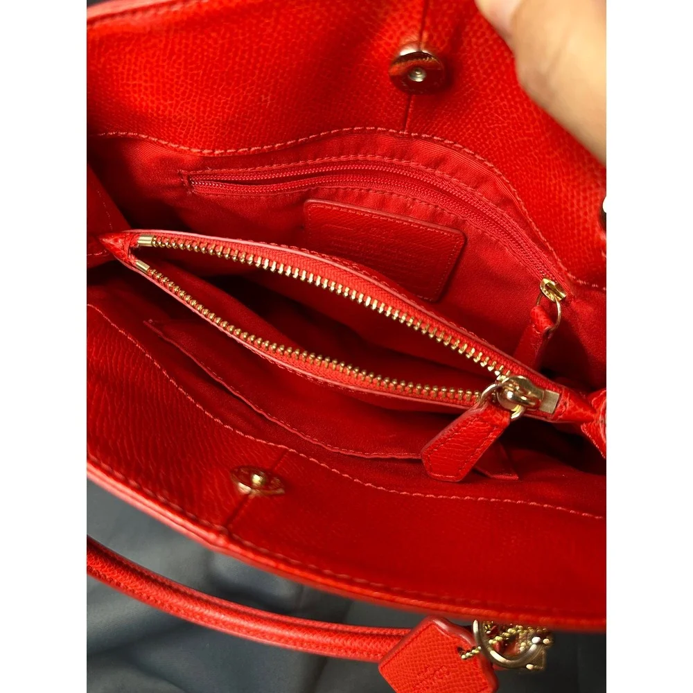 Coach Red Crossgrain Leather Satchel Crossbody Bag Gold Hardware F34607